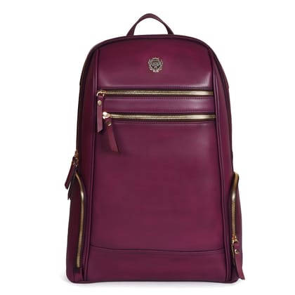 Purple Italian Leather Multi-Pockets Metal Lion Logo Women's Backpack By Brune & Bareskin-FS