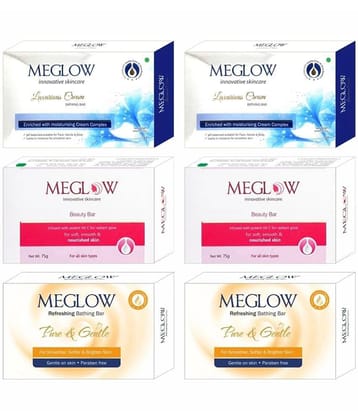 Meglow Soap Bar Combo Pack of 6 x 75g Soap, pH Balanced and Suitable for All Skin Types