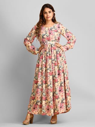 Floral printed Gown with Hand sequence work - Georgette Crepe Girls Dress-38