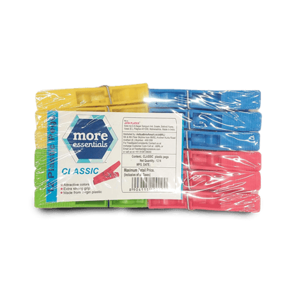More Essentials Classic Cloth Plastic Pegs,So12, Pack-1