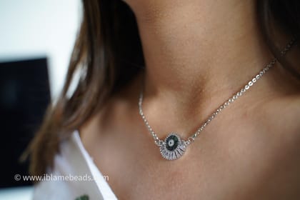 Crystal Evil eye necklace-Silver crystal evil eye necklace