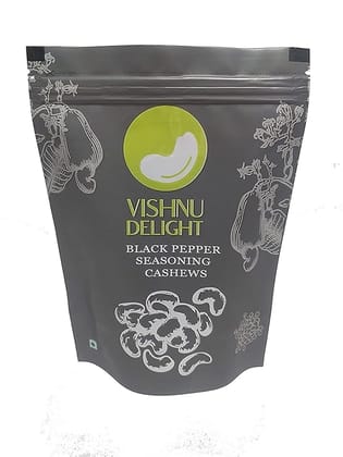Vishnu Delight Crunchy Black Pepper Flavored Cashews 250gm Pouch - Spicy, Delicious, and Perfect for Snacking