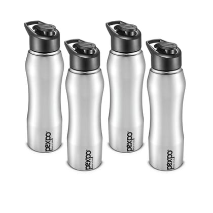 PEXPO Stainless Steel Sports/Fridge Water Bottle, 1000 ml, Pack Of 4 Silver, Bistro | Wide Mouth & Leak-Proof Water Bottle