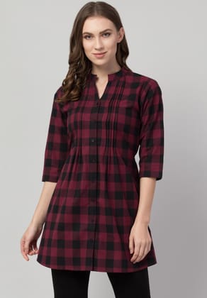 Hive91 Womens Cotton Checkered Purple Short Tunics XXL