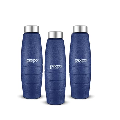 PEXPO Stainless Steel Fridge Water Bottle, 1L, Pack Of 3 Blue, Duro | Eco-Friendly Water Bottle With 3x Powder Coating