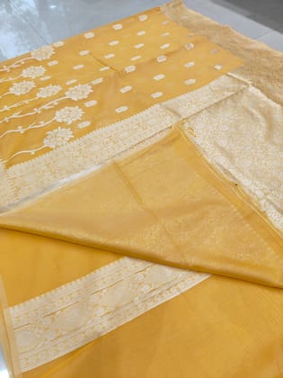 Mercerized cotton sarees-Mango yellow