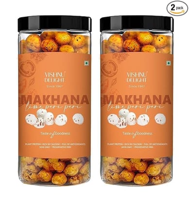 Vishnu Delight Roasted Fiery Peri-Peri Organic Makhana Jar, 90g (2 x 90g Packs) - Perfect Spicy Snack for Adventurous Foodies with a Love for Roasted Flavors