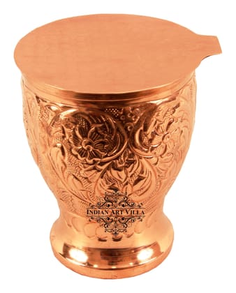 Indian Art Villa Copper Handmade Engraved Flower Design Glass with Coaster 350 ML