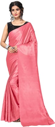 ANSH Womens Satin Solid Saree length (5.5m) & Blouse Piece Size (0.8m) (Pink)