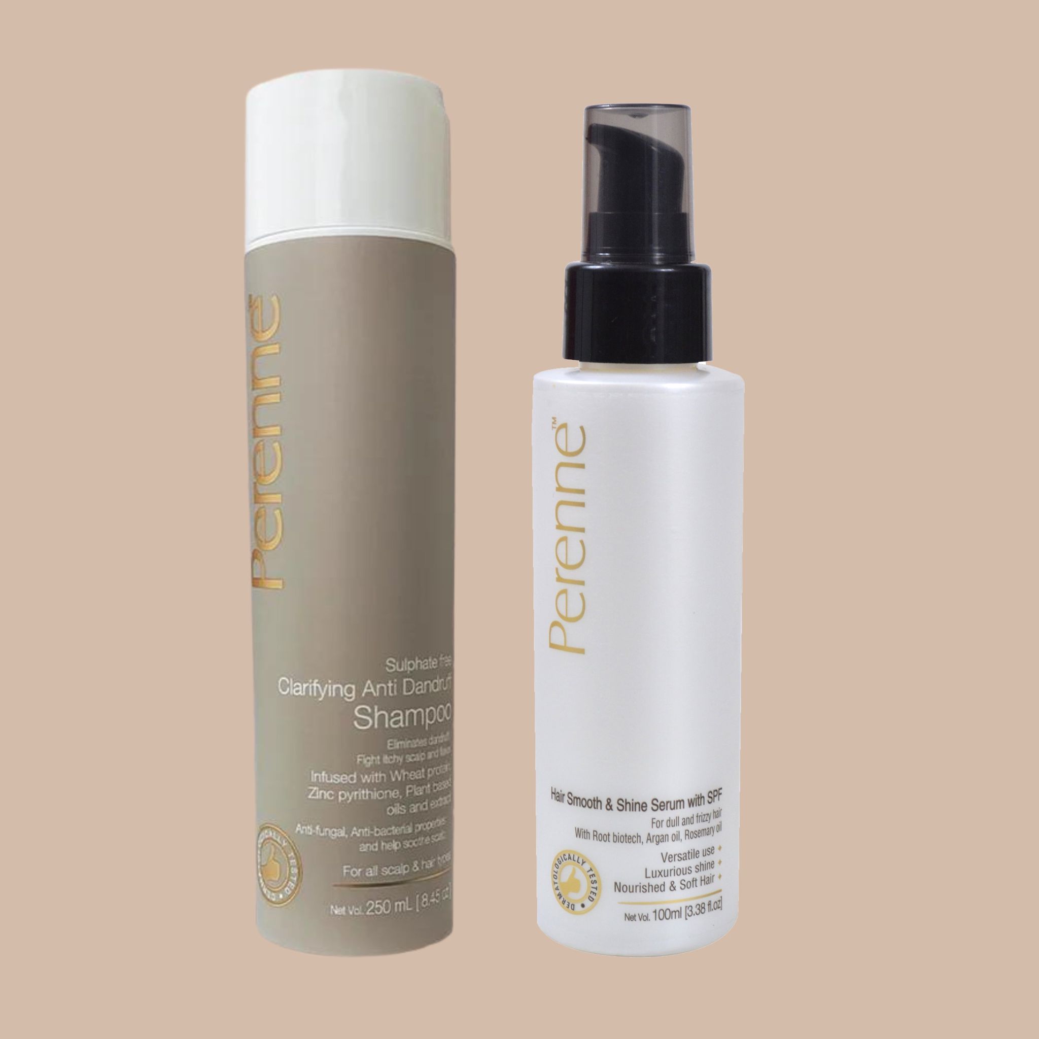 Haircombo_4 Combo pack of Perenne Clarifying Anti-dandruff shampoo & Hair Smooth and Shine Serum
