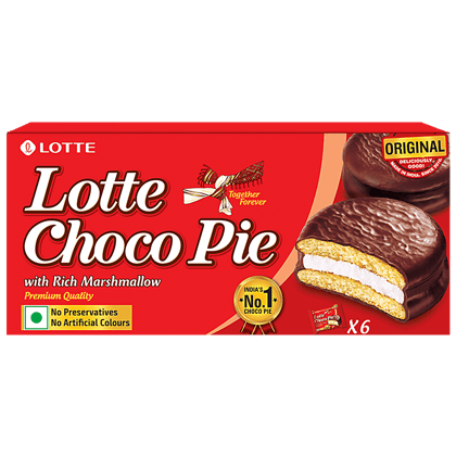 Lotte Choco Pie - Original, With Rich Marshmallow, No Preservatives, 28 G (Pack Of 6)