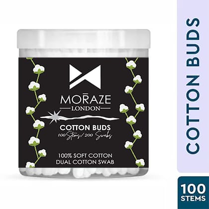 Moraze Premium Paper Stick Cotton Ear Buds, 100% Pure  Soft Cotton, 100 Stems (200 Swabs), for Ear Nose Cleansing and Makeup Removal