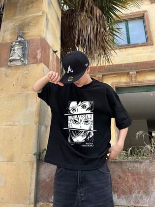Black Anime Oversized T-shirt for Men-Small