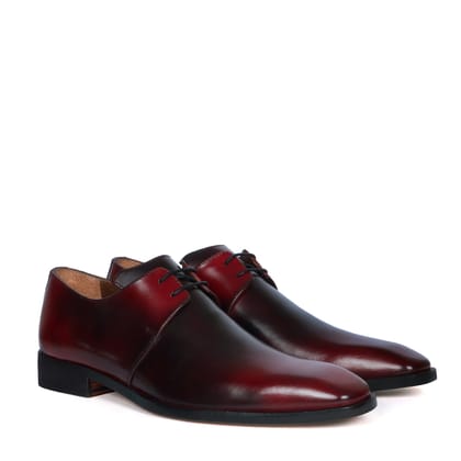 Patina Finish Derby Lace-Up Wine Dual Tone Leather Formal Shoes By Brune & Bareskin-40/6