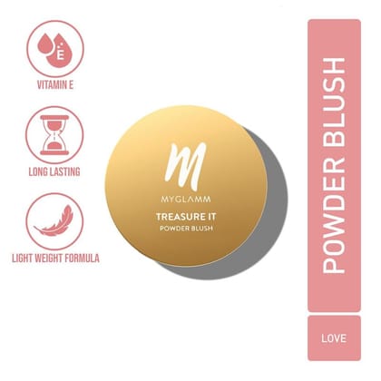 Treasure IT Powder Matte Blush - Love (Pink Shade) | Long Lasting, Matte Finish Powder Blush with Vitamin E | For All Skin Colour (4g)