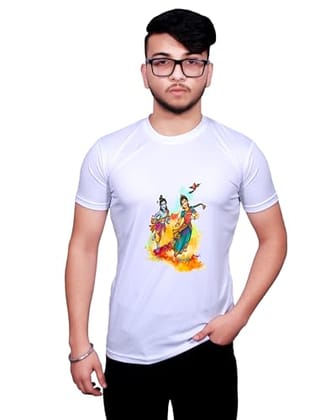 NITYANAND CREATIONS Round Neck White Holi T-Shirt for MEN-HOLI-T-SHIRT-11504-M