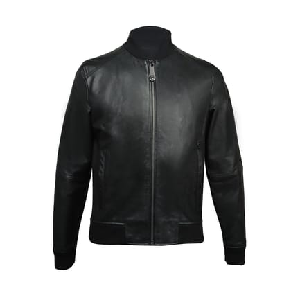 Ribbed Style Leather Bomber Jacket For Men-S