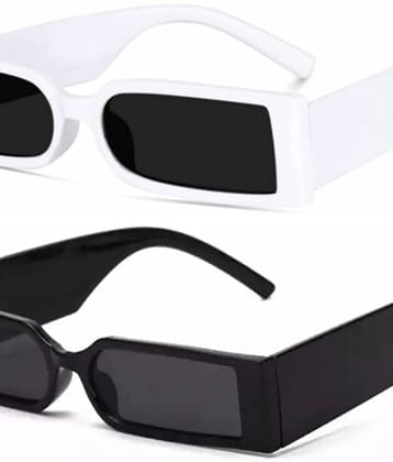Ashru Black Rectangular Sunglasses ( Pack of 1 ) - Medium