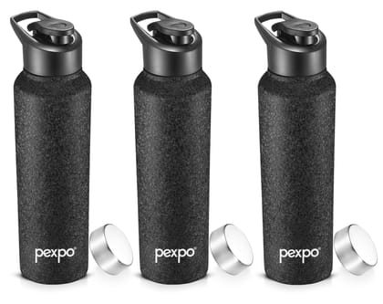 PEXPO Stainless Steel Sports/Fridge Water Bottle, 1000 ml, Black, Chromo Xtreme with Sipper & Steel Cap | Eco-Friendly & Leak-Proof Water Bottle (Pack of 3)