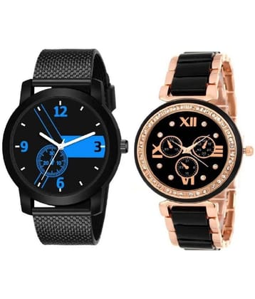newmen - Black Leather Analog Couples Watch