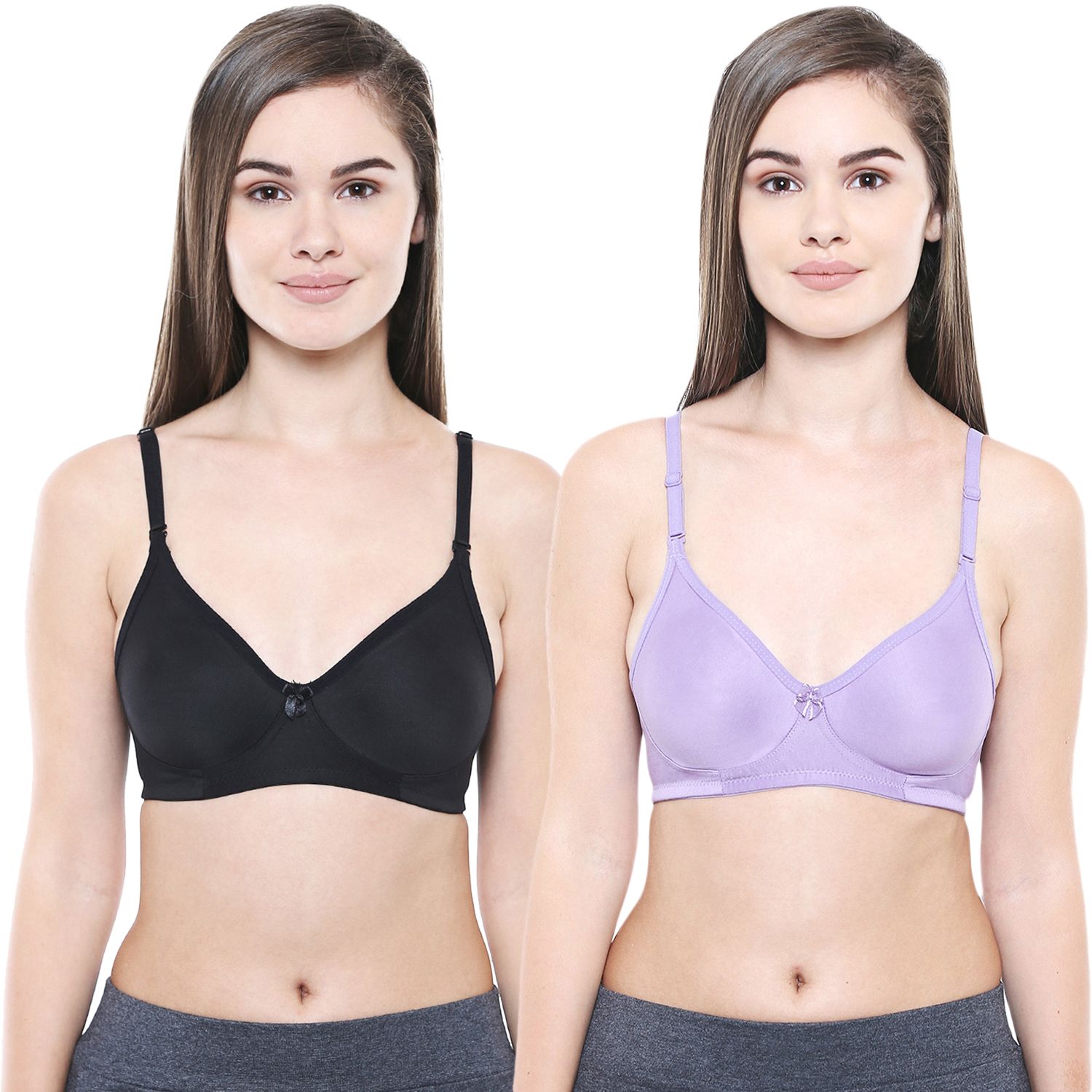 Bodycare Women Cotton Full Coverage Non Padded Regular Bra Pack - 2 E5554BPU-BLACK-PURPLE
