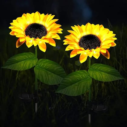 Sunflower Solar Lights LED with Flash Mode, Warm White Garden Light | Outdoor Decoration | Waterproof | Path Lights for Pots, Balcony, Pathway