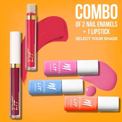 LIT Matte Nail Enamel Pack of 2 + LIT Liquid Matte Lipstick Exclusive Combo