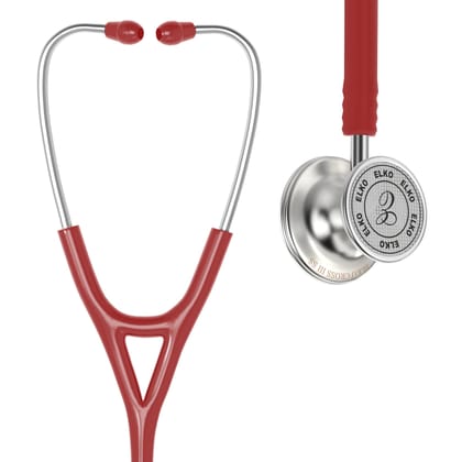 ELKO CROSS III SS Stainless Steel Stethoscope - Natural Steel-Red / No Engraving