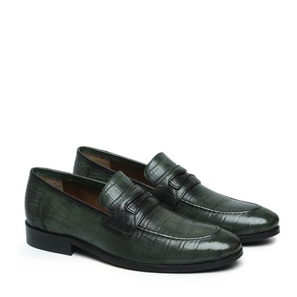 Green Penny Loafers in Deep Cut Leather-40/6