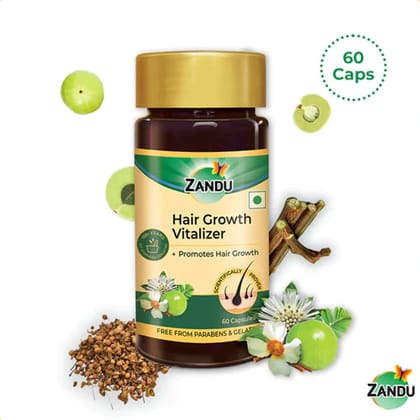 Hair Growth Vitalizer Capsules | Scientifically Proven for Hair Growth, Fall Control & Delayed Graying (60 Caps)