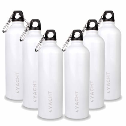Yacht Aluminium Single Wall Fridge Water Bottle, Refrigerator Bottle, Ninja White, 750 ml (Pack of 6)