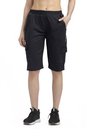 Solid Women Black Cargo Shorts, Sports Shorts, Casual Shorts, Regular Shorts
