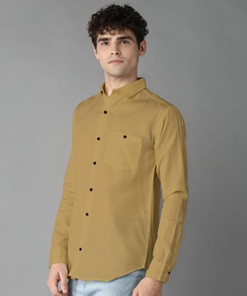 Rich Vesture Mens Yellow Color Poly Cotton Fabric Solid Regular fit Full Sleeve Casual And Semi Formal Wear With Apple Cutt Shirt For EveryDay (Pack of 1) (Size:- L) - None