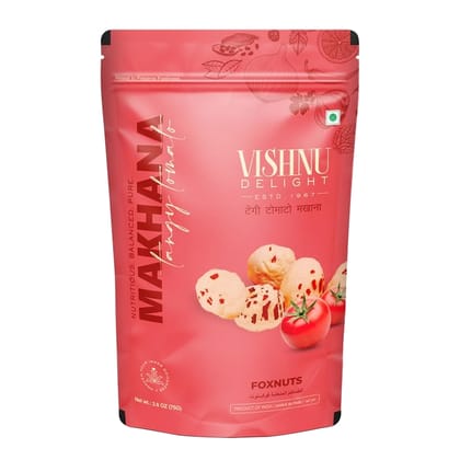 Vishnu Delight Tomato Treat Organic Roasted Makhana, (60g pouch), Tangy Tomato Flavored - Perfect Snack for Those Who Love the Taste of Fresh Tomatoes