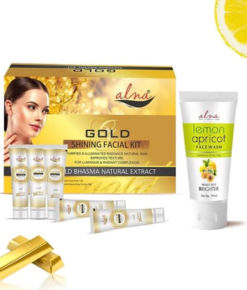 Alna Gold Shinning Facial Kit 75gm with Lemon Apricot Face Wash75ml For All Skin Type , Pack of 2