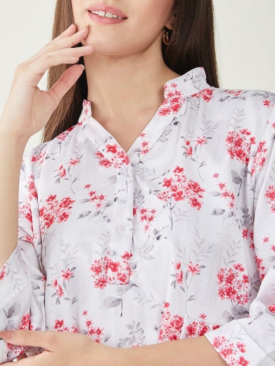 Floral Printed Shirt Style Top
