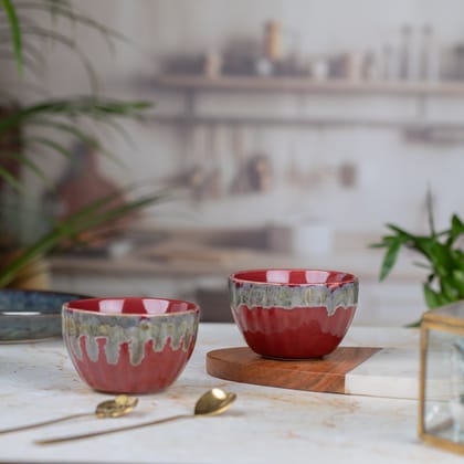 Ceramic Dessert Bowls Set of 2 | Premium Serving Dishes | H-2" D-3.5" | Red Melon Mini
