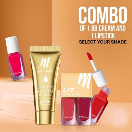 MyGlamm Super Serum BB cream 15g + LIT 2 in 1 Liquid Matte Lipstick