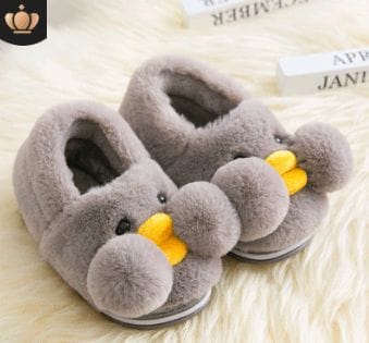 Winter cute cartoon kids cotton shoes for men and women baby shoes small yellow duck cotton slippers children-Brown / 15
