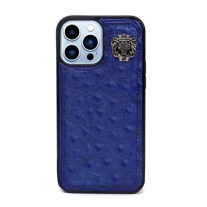 Apple iPhone Series Blue Mobile Cover in Real Ostrich Leather-12 Pro