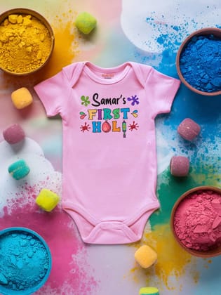 My First Holi Baby Romper | Onesies w/ Custom Name-Pink / Baby Romper / 0-3 Months