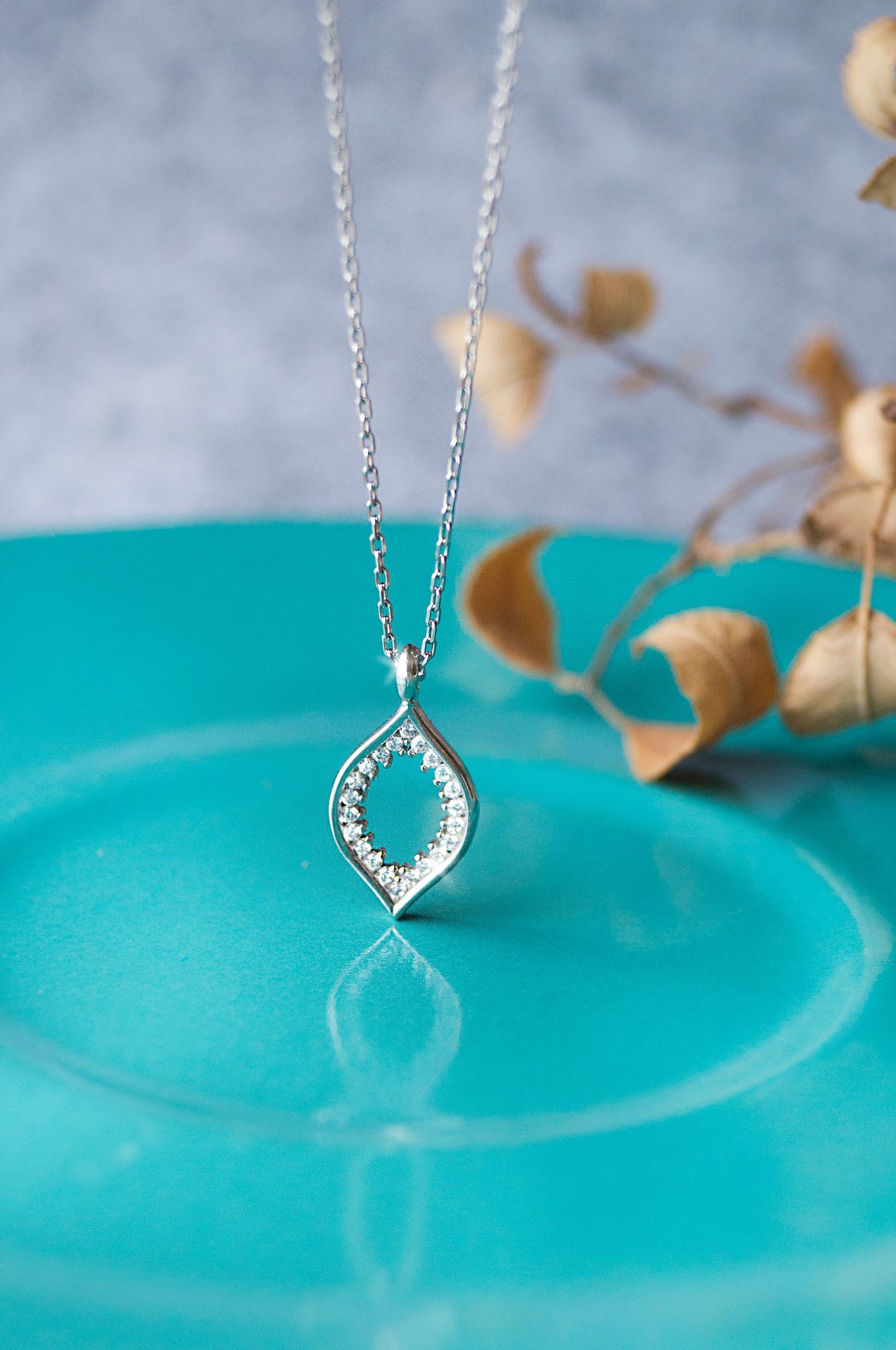 Sparkling Evil Eye Rose Gold Plated Sterling Silver Pendant Necklace-Silver / 16 inches adjustable upto 17.5 inches