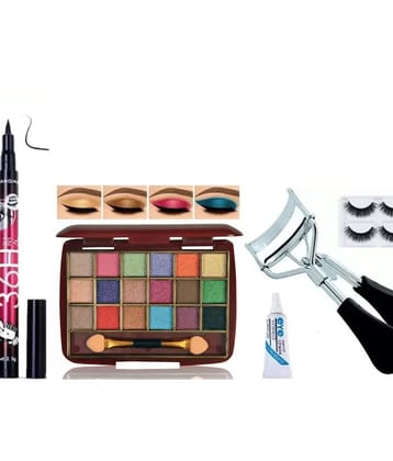 swenky eyeshadow with eyeliner false eyelash glue & curler (Pack of 7)