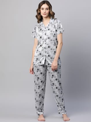 Geometric Printed Satin Shirt & Pyjamas