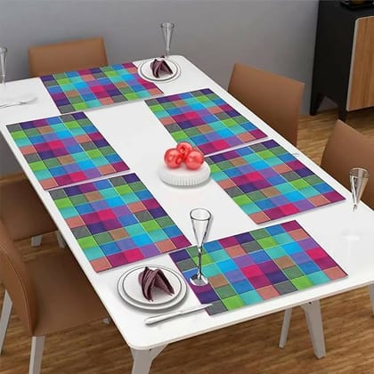 Lushomes Table Mat, Multi Checks Design Dining Table Mat (Pack of 6, 13x18 Inches, 33x48 Cms - Multicolour)-Red