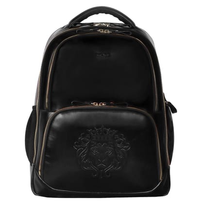 Embossed Lion Black Leather Backpack-FS