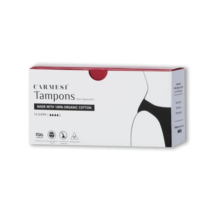 Carmesi Tampons - Made with 100% Organic Cotton - Soft & Rash-Free - Super - Pack of 16-16pcs