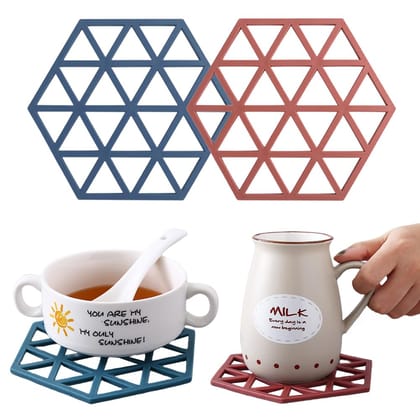 Trivet Mats,4 Pack Silicone Table Mats Heat Resistant Hot Pans Non-Slip Pot Holders Placemat for Bowl Dishes Kitchen Cooking Dining - Large Triangle & Line Mix