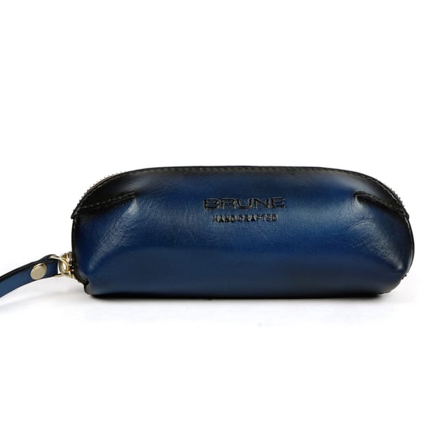 Blue Leather Unisex Zipper Eye-wear Cover By Brune & Bareskin-FS