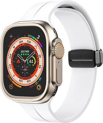 White Magnetic Clasp Adjustable Strap For Apple Watch Series 9 (42mm/44mm/45mm/46mm/49mm)